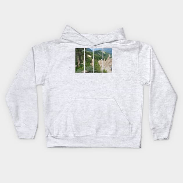 The incredible earth pyramids of Collepietra (Piramidi di Terra) in the Dolomites. Striking place. Italian Alps. Sunny spring day with no people. Valley in the background. Trentino Alto Adige. Kids Hoodie by fabbroni-art